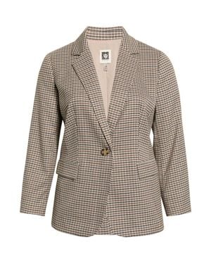 Anne Klein Houndstooth One Button Blazer - Brown