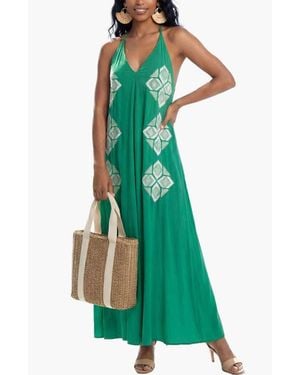 Lascana Halter Neck Embroidered Maxi Dress - Green