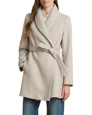Ralph Lauren Plaid Wool Wrap Coat - Natural