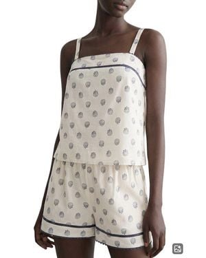 MANGO TEEN Ladder Stitch Cotton Shorts Pajamas - White