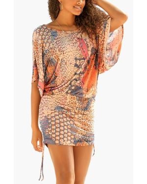 Lascana Ruched Drawstring Dress - Orange