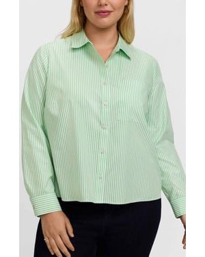 Foxcroft Jodie Stripe Cotton Button-Up Blouse - Green