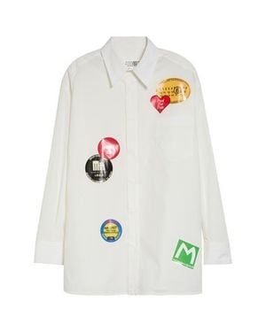 MM6 by Maison Margiela Print Cotton Button-Up Shirt - White