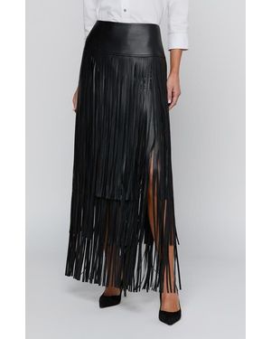 L'Agence Karoline Faux Leather Maxi Fringe Skirt - Black