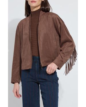 Lyssé Candence Fringe Trim Faux Suede Jacket - Brown