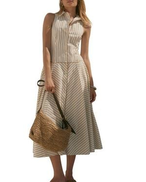 Mint Velvet Stripe Button Midi Dress - Natural