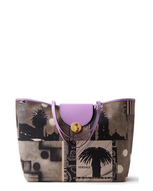 Versace Large Sunset Canvas & Leather Tote - Purple