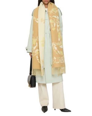 Burberry Reversible Ekd Floral Cashmere Scarf - Yellow