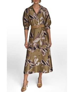 Donna Karan Print Belted Midi Shirtdress - Multicolor