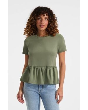 Lands' End Short Sleeve Lightweight Jersey Crew Neck Peplum Tee - Green