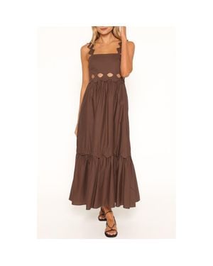 Petal & Pup Dixie Scalloped Cutout Cotton Maxi Dress - Brown