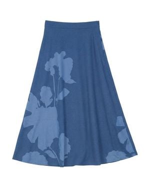 Versatile Denim Side Zipper Panel Construction Midi Skirt - Blue