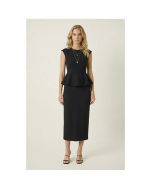Modenaire Sleeveless Peplum Top & Tailored Midi Skirt Set - Black