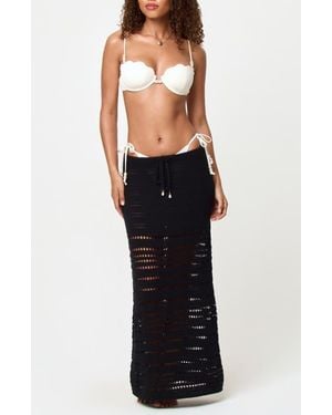 LSPACE Tula Semisheer Cotton Open Stitch Cover-Up Skirt - Black