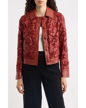 Tahari The Chayenne Faux Leather Lace Jacket - Red