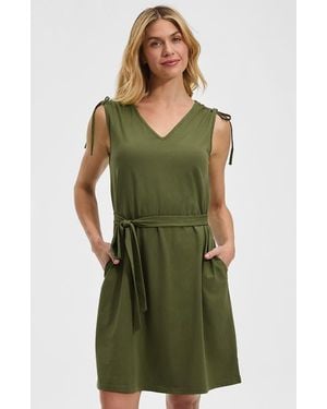 Lands' End Cotton Jersey Shoulder Tie Belted Mini Dress - Green