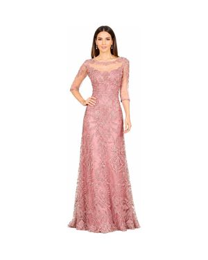 LARA New York Beaded Faux-Wrap V-Neck Bridal Gown - Pink