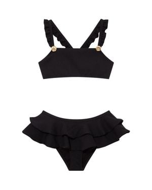 Moeva Dassy Ruffle Strap Kids Bikini Set With Layered Skirt - Black