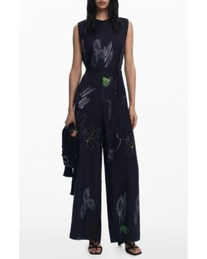 Desigual Print Wide Leg Jumpsuit - Blue