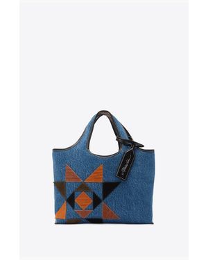 3.1 Phillip Lim Denim Suede Patch Mini Market Tote - Blue