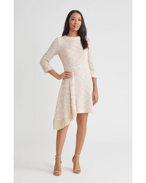Misook Faux Wrap A-Line Melange Tweed Knit Dress - Natural