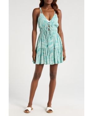 Elan Crinkle Textured Tiered Cover-Up Sundress - Blue