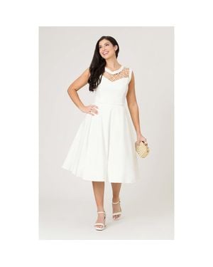 Unique Vintage Diamond Cutout Swing Dress - White