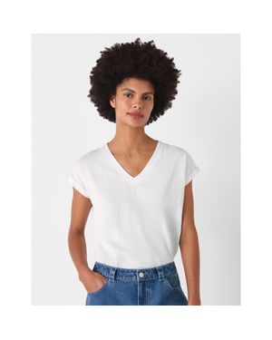 Whistles Willa V-Neck Cap Sleeve T-Shirt - White
