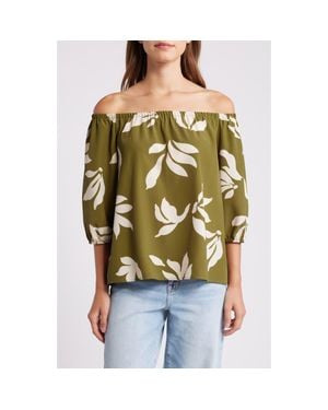 Loveappella Floral Print Off The Shoulder Top - Brown