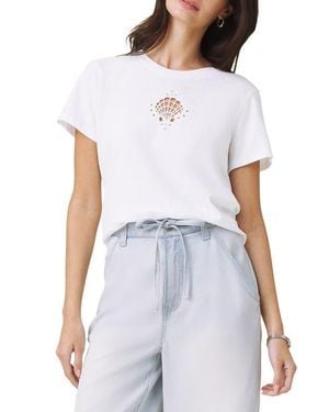Splendid Embroidered Cutwork Seashell Cotton T-Shirt - White
