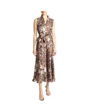 Santorelli Nirva Sleeveless Ruffle-Neck Midi Dress - Brown