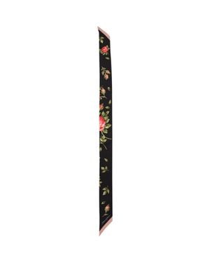Dolce & Gabbana Rose Bouquet Silk Twill Skinny Scarf - Metallic