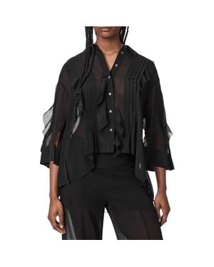 AllSaints Minna Pleated Ruffle Shirt - Black