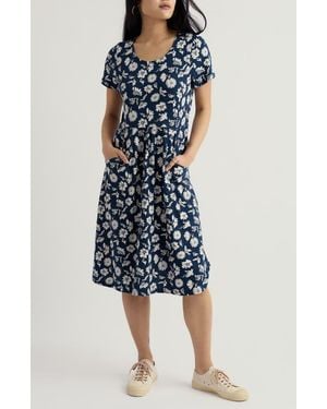 Seasalt Cornwall Enor Floral Print Organic Cotton Fit & Flare Midi Dress - Blue