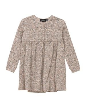 Space Grey Floral Printed Front Snap Dress - Brown