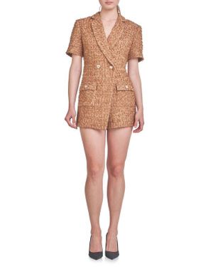 Endless Rose Double Breasted Tweed Romper - Brown