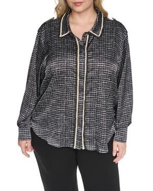 KARL LAGERFELD Tweed Print Button-Up Shirt - Gray