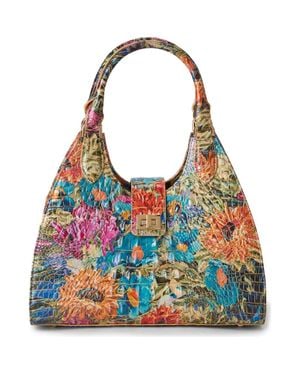 Brahmin Adrian Croc Embossed Leather Shoulder Bag - Blue