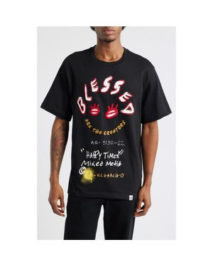 VIC GARCIA WORLD Blessed Embroidered Cotton Graphic T-Shirt - Black