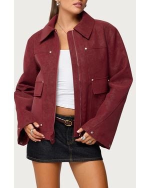 Edikted Annabelle Oversize Faux Suede Jacket - Red