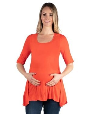 24seven Comfort Apparel Maternity Elbow Swing Tunic Top - Red