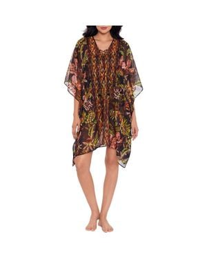 Miraclesuit Botanico Mixed Print Metallic Stripe Cover-Up Caftan - Brown