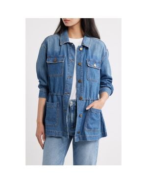 PAIGE Clarke Cotton Blend Denim Button Front Jacket - Blue