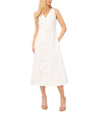 Cece Sleeveless Cotton Eyelet Midi Dress - White