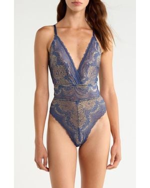Kilo Brava Plunge Lace Teddy - Blue