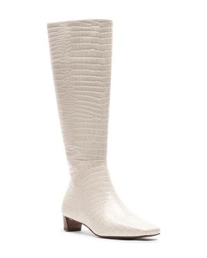 Frances Valentine Mackie Croc Embossed Leather Knee High Boot - White