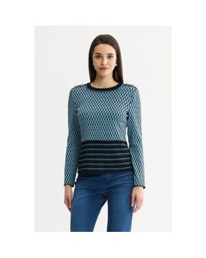Ming Wang Diamond Pattern Soft Ribbed Knit Top - Blue