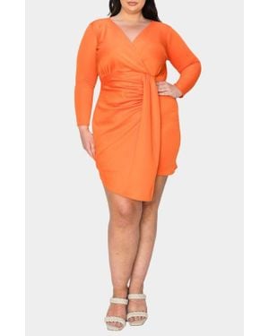 L I V D Raven Bracelet Sleeve Faux Wrap Body-Con Dress - Orange