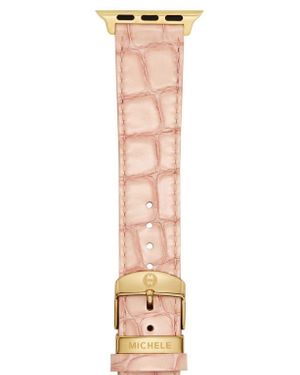Michele Croc Embossed Leather 20Mm Apple Watch Watchband - White