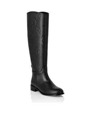 Philipp Plein Leather Lo-Heels Mid Boots Monogram - Black